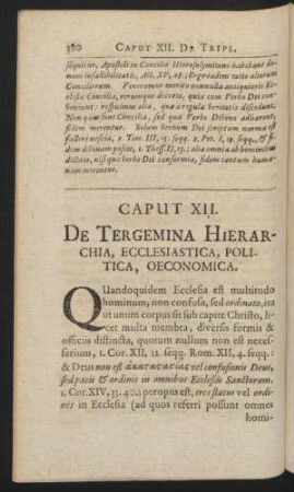Caput XII. De Tergemina Hierarchia, Ecclesiastica, Politica, Oeconomica
