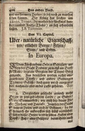 Das VI. Capitel. Uber-natürliche Eigenschafften, etlicher Berge, Felsen, Stein, und Erden.