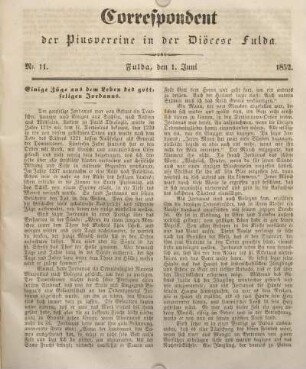 Nr. 11. Fulda, den 1. Juni 1852.