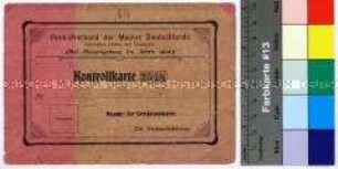 Kontrollkarte des Zentralverbands der Maurer Deutschlands für den Maurer Albert Hoffmann