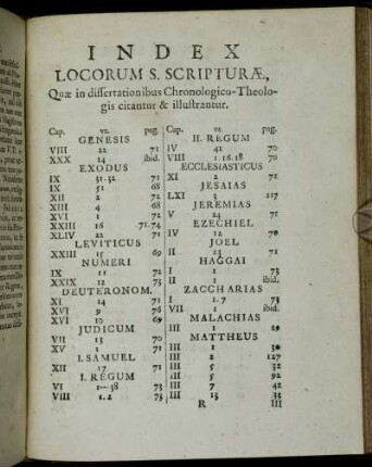 Index Locorum Scripturæ, Quæ in dessertationibus Chronologico-Theologis citantur & illustrantur.