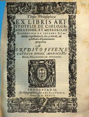 Theses philosophicae ex libris Aristotelis de coelo, generatione, et meteoris