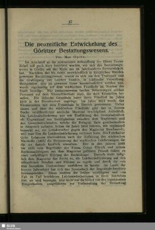 Die neuzeitliche Entwickelung des Görlitzer Bestattungswesens