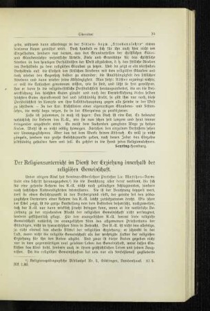 ¬Der¬ Religionsunterricht im Dienst der Erziehung innerhalb der religiösen Gemeinschaft