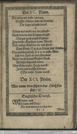 Der XCI. Psalm. Wer unter dem schirm des Höchsten sitzt, [et]c.