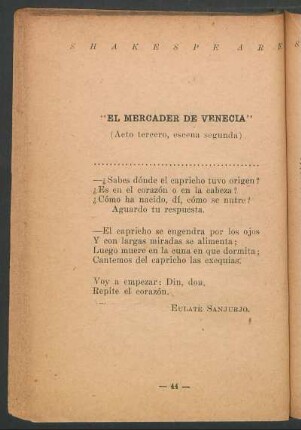 "El mercader de Venecia" : (Acto tercero, escena segunda)