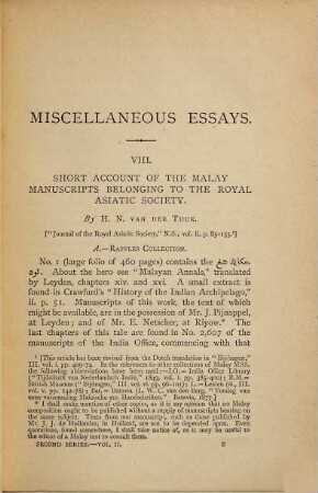 Miscellaneous Papers relating to Indo-China : Reprinted for the Straits Branch of the Royal Asiatic Society. From Dalrymple's "Oriental Repertory", and the "Asiatic Researches" and "Journal" of Asiatic Society of Bengal, II,2