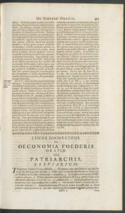 Locus Duodecimus De Oeconomia Foederis Gratiae Sub Patriarchis.