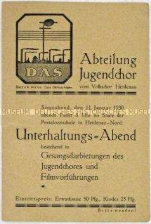 Programm zu einem Unterhaltungsabend mit dem Jugendchor Heidenau