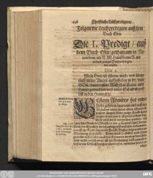 [Christliche Leichpredigten/ auß dem Buch Esre.]