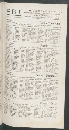 Hipódromo Argentino - Reunión del Sábado 8 de Diciembre de 1906 - Programa oficial