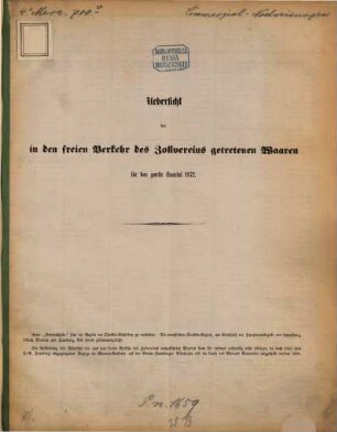 Verzeichniß der Commerzialnachweisungen. 1872