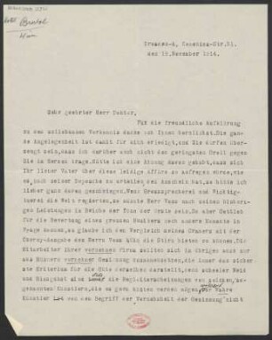 Brief an Ludwig Strecker an B. Schott's Söhne : 19.11.1914