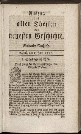 Siebende Nachlese. Coburg, den 15. Febr. 1749.