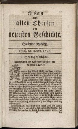 Siebende Nachlese. Coburg, den 15. Febr. 1749.