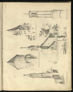 Thürme aus Rothenburg und Nürnberg, Thürme der Franziskaner- und Spital-Kirche zu Rothenburg, Thürmchen zu Sieghaus bei Rothenburg