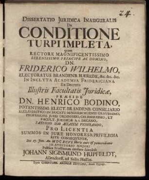 Dissertatio Iuridica Inauguralis De Conditione Turpi Impleta