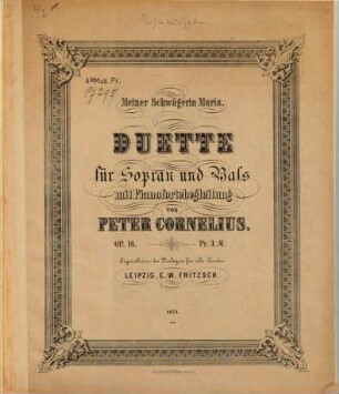 Duette für Sopran und Baß mit Pianofortebegleitung : op. 16
