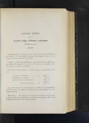 Rapport annuel de la société belge d´Études coloniales