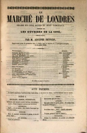 Le marché de Londres, drame en 5 actes : Noémie, comédie-vaudeville en 2 actes, par MM. Adolphe Ennery et Clément