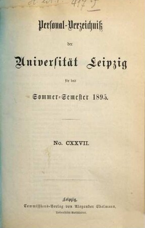 Personalverzeichnis. 1895, SS = Nr. 127