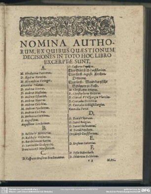 Nomina Authorum, Ex Quibus Quaestionum Decisiones In Toto Hoc Libro Excerptae Sunt