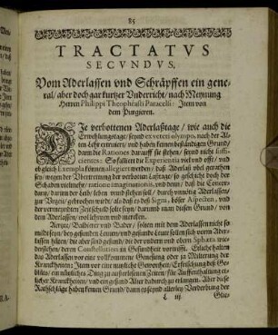 Tractatus Secundus. Vom Aderlassen und Schräpffen ein general/ aber doch gar kurtzer Underricht [...]