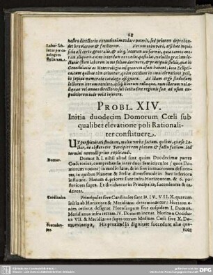 PROBL. XIV. Initia duodecim Domorum Coeli sub qualibet elevatione poli Rationaliter constituere.