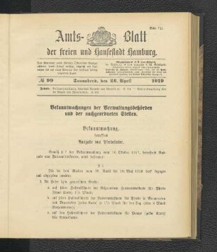 No.99, Sonnabend, den 26. April 1919