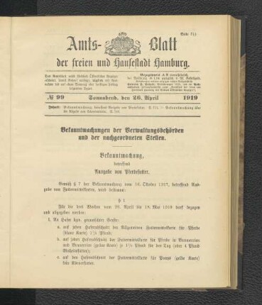 No.99, Sonnabend, den 26. April 1919