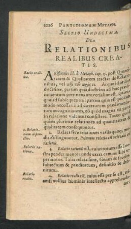 Sectio Undecima. De Relationibus Realibus Creatis.