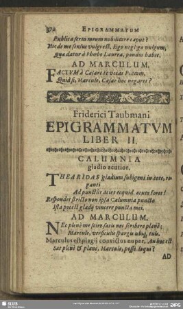 Friderici Taubmani Epigrammatum Liber II