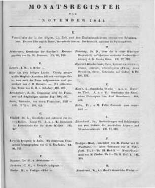 Monatsregister vom November 1841
