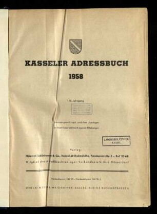 Jg. 118.1958: Kasseler Adressbuch