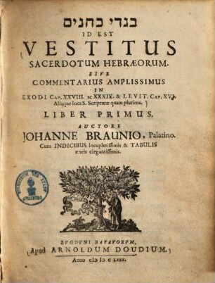 Vestitus sacerdotum Hebraeorum sive commentarius amplissimus in Exodi cap. XXVIII ac XXXIX & Levit. cap. XVI aliaque loca S. scripturae : lib. I et II