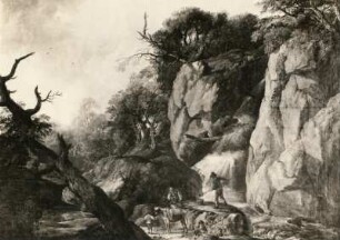 Klass, Friedrich Christian : Heroische Landschaft mit Wasserfall. Bezeichnet C. Klass 1775). Öl auf Leinwand, 69 x 93 cm