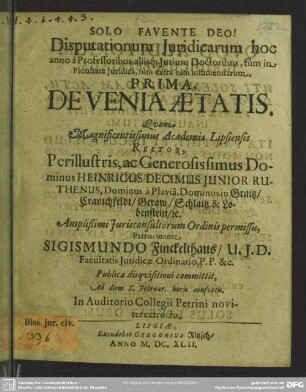 Disputationum juridicarum ... de venia aetatis