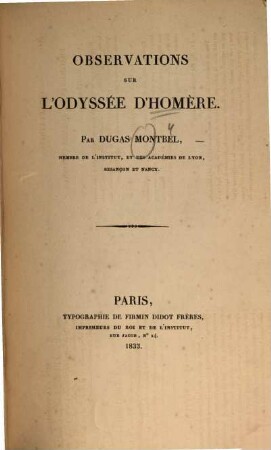 Observations sur l'Odysée d'Homère