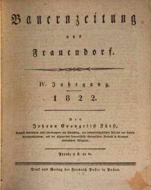 Bauern-Zeitung aus Frauendorf. 1822 = Jg. 4