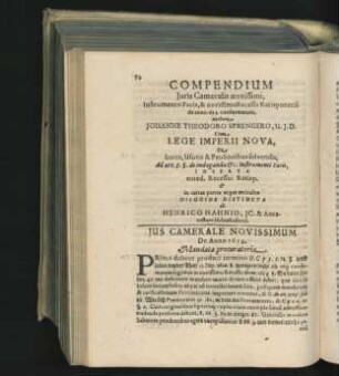 Ius Camerale Novissimum De Anno 1654.