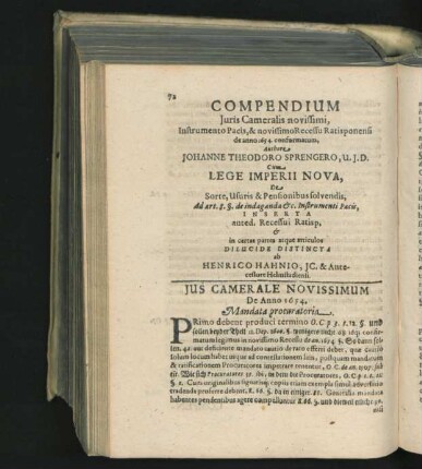 Ius Camerale Novissimum De Anno 1654.