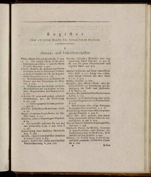 Register zum zweyten Bande des botanischen Archivs