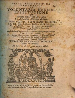 Disp. iur. inaug. de voluntaria heredis institutione