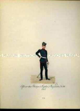 Uniformdarstellung, Offizier des Schützen-(Füsilier-) Regiments Nr. 108, 1867. Aus: Sammelmappe "Sachsens Militär", Königliche Arsenalsammlung.
