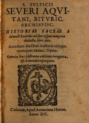Historiae sacrae ... libri duo