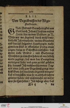 XLII. Von Begräbnissen der Abgestorbenen