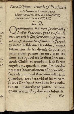 Parallelismus Arnobii & Prudentii ad Hymnum Omnis horæ [...]