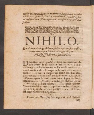 De Nihilo Quod licet plerisque Metaphysicis ergon conferi possit ...