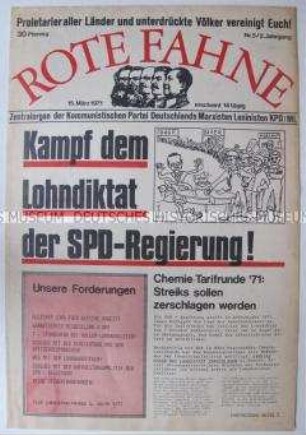 Maoistische Wochenzeitung "ROTE FAHNE" mit scharfer Polemik gegen die Lohnpolitik der SPD-Regierung