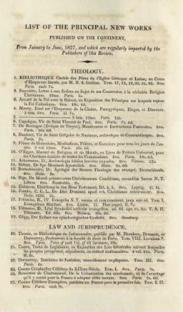 List of the principal new works published on the Continent